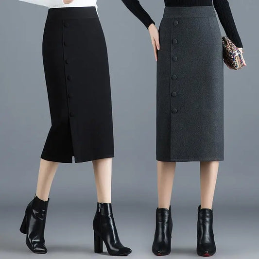 Fall Winter Skirt Women&#39;s 2020 Woolen High Waist Skirt Long Woman Skirts Mujer Faldas Saias Mulher