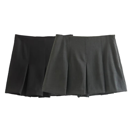 NORPOJIN Black Gray Pleated Mini Skirt Skirts for Women Elegant High-waisted Skort Female Clothing